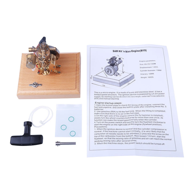 M19 1.6cc Mini SAM Hit and Miss 4 Stroke Vertical Gas Engine Internal Combustion Engine Model with Flying Ball Speed Limiter - EngineDIY