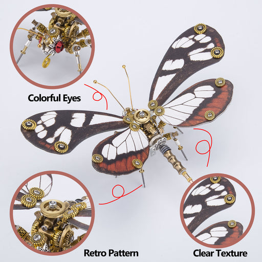 Steampunk 3D Butterfly Model Metal Puzzle DIY Assembly Kit for Kids, Teens and Adults (150PCS+) - Greta Oto