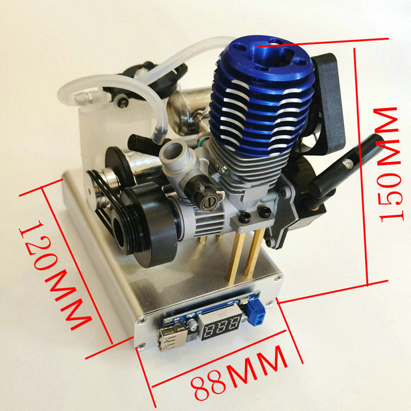 Level 15 12V 2 Stroke Methanol Nitro Engine Generator Model with Cooling Fan (5V 1.5A USB Charging) - EngineDIY