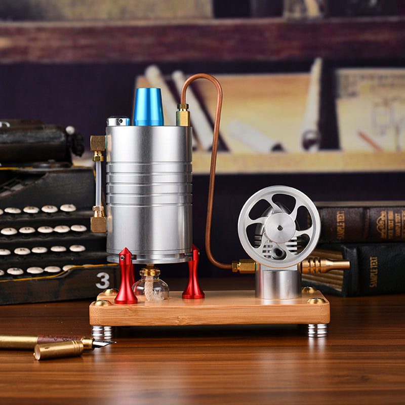Retro All-metal Vertical Steam Engine Model with Base, Boiler and Alcohol Lamp - EngineDIY