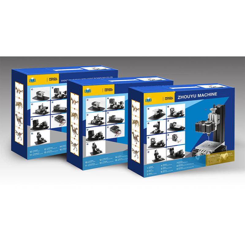 Kit d'assemblage de micro-machines 4 en 1 (plus de 100 pièces) : scie à fil, tour à bois, broyeur à sable, machine-outil portative