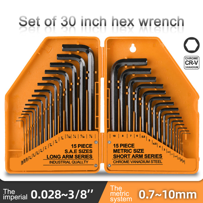 30 In 1 Metric Imperial Hex Key Wrench Set DIY Tools Kit