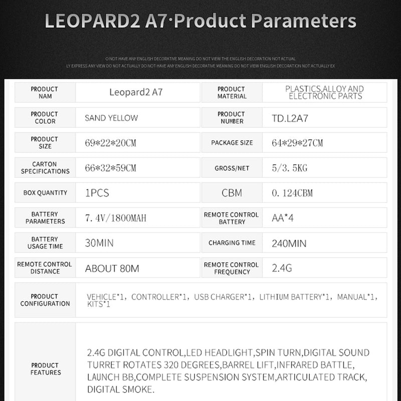 1/16 RC-Panzer, 2,4 G, deutscher Kampfpanzer Leopard 2A7, Fahrzeugmodell, Spielzeug mit Licht und Ton (Basisversion)