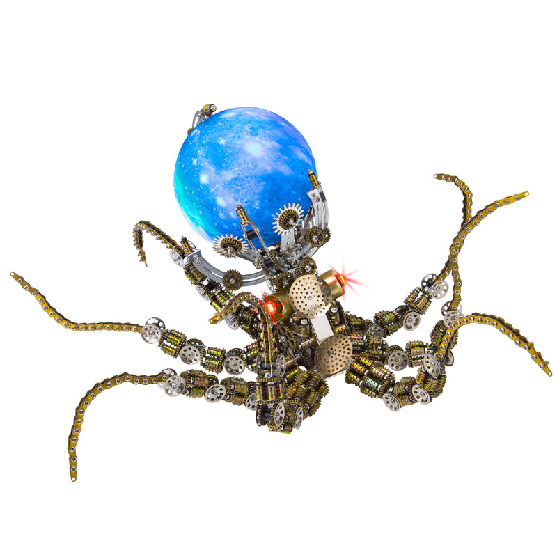 3D Metal Steampunk Galaxy Craft Puzzle Mechanical Octopus with Lamp Model DIY Assembly for Home Decor Creative Gift-2400PCS
