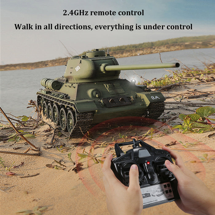 1/16 RC Tank Soviet T-34 Medium Tank 2.4G Remote Control Model Military Tank with Sound Smoke Shooting Effect - Upgraded Edition