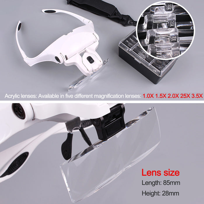 1-3.5X Head-mounted Magnifying Glass Model Debugging/Repairing Assistant with Lenses and LED Lights