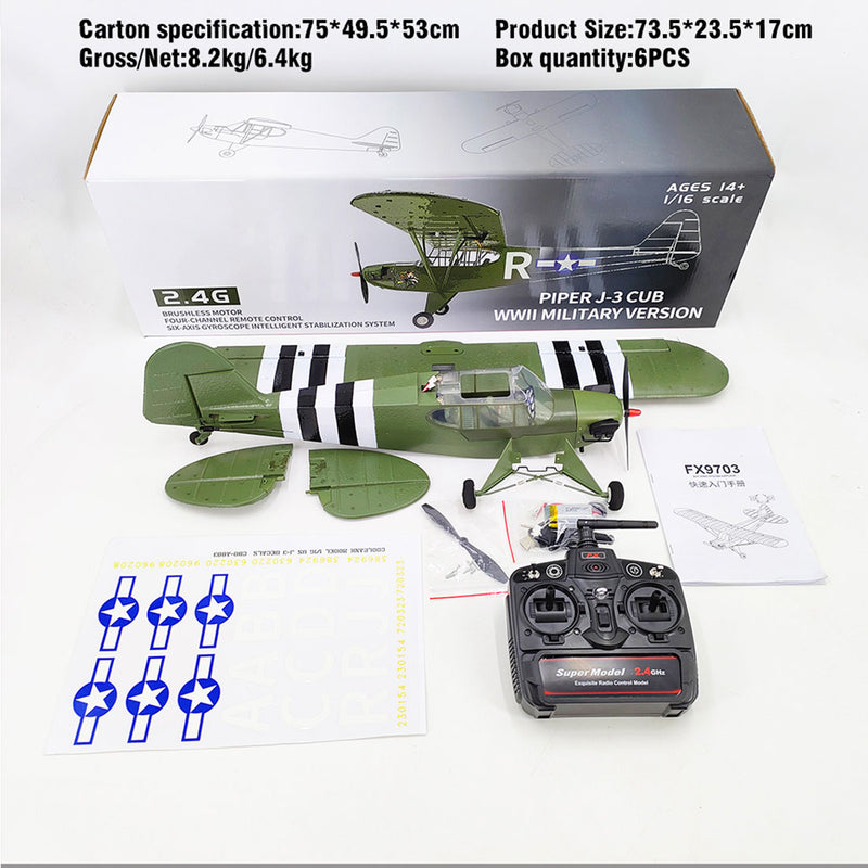 1/16 RC Airplane WWII PIPER J-3 CUB RC 4CH Brushless Fixed-wing Aircraft Model Military Plane Toy (RTF Version)