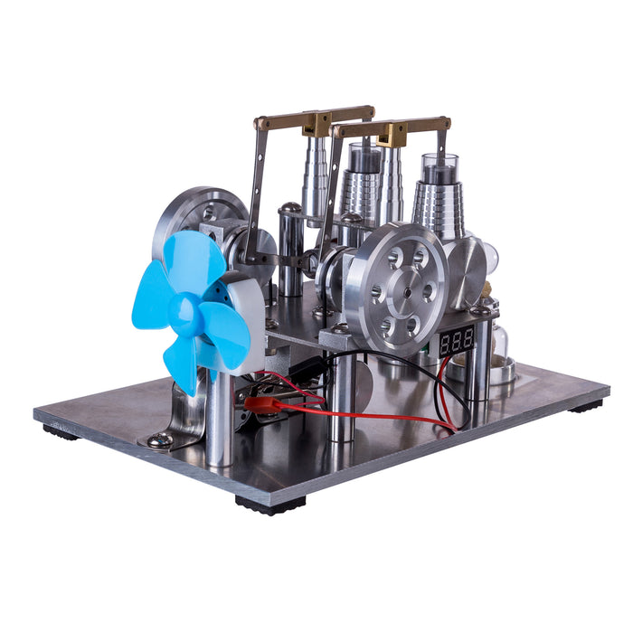 ENJOMOR Balance Type 2 Cylinder Hot Air Stirling Engine Generator with Bulb, Voltage Meter, Fan - STEM Toy