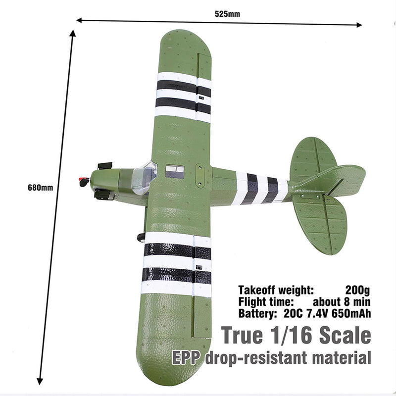 1/16 RC Airplane WWII PIPER J-3 CUB RC 4CH Brushless Fixed-wing Aircraft Model Military Plane Toy (RTF Version)