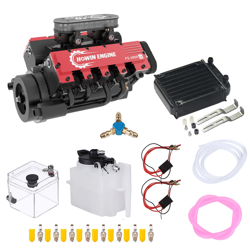 TOYAN &amp; HOWIN V8-Motor FS-V800G 1/10 28ccm Benzinmotor mit Starterkit – Bauen Sie Ihren eigenen V8-Motor – V8-Motor-Modellbausatz, der funktioniert