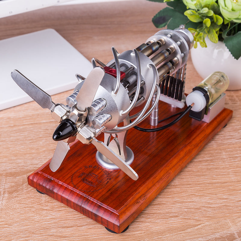 ENGINEDIY 16 Cylinder Swash Plate Stirling Engine Generator Model with Voltage Digital Display Meter and LED - EngineDIY