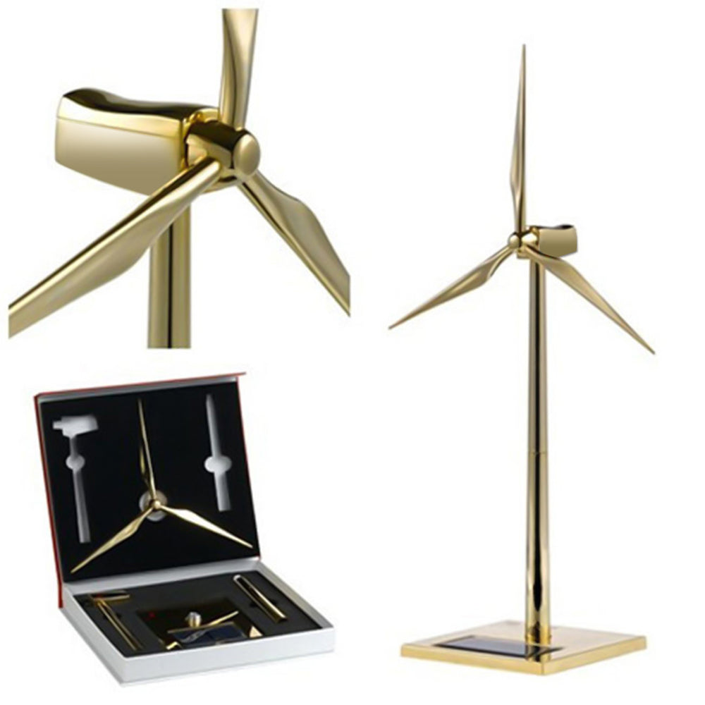 3D Metal Windmill Assembly Model Solar Powered Wind Turbine Model Gold ...