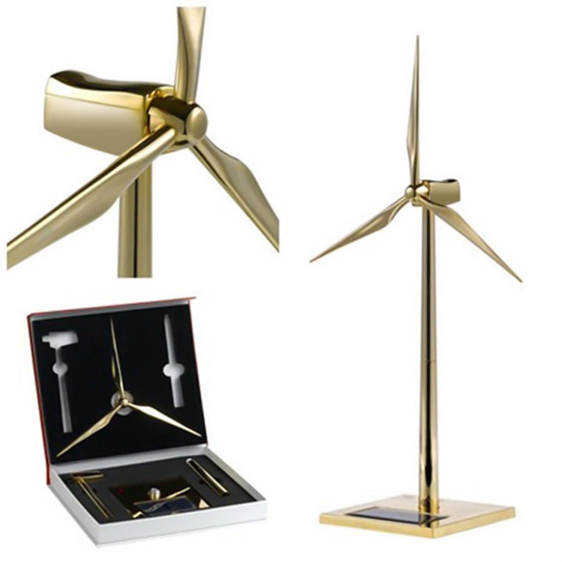 Windmill Model Assembly 3D Metal Windmill Assembly Model Solar Powered Wind Turbine Model Gold ...
