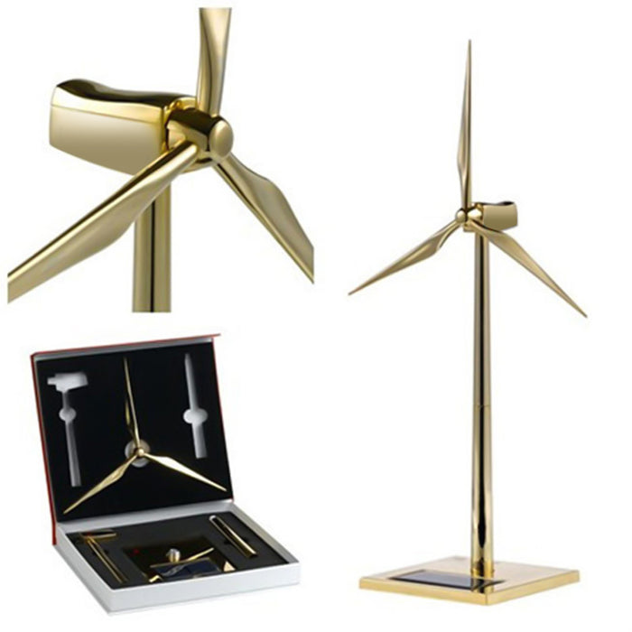 3D Metal Windmill Assembly Model Solar Powered Wind Turbine Model Golden