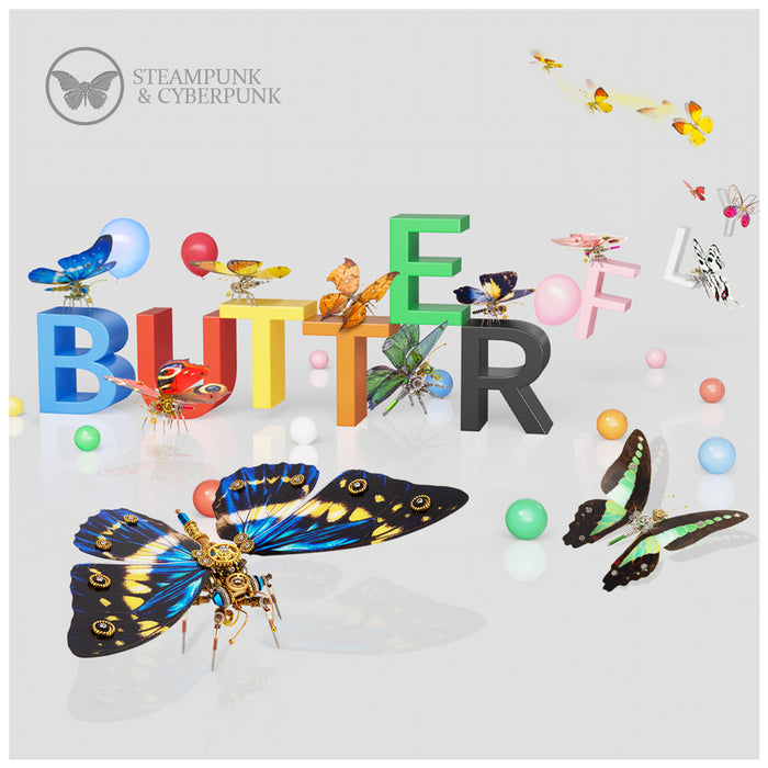 3D Metal Butterfly Model Kit, 3 In 1 Steampunk Butterfly (200PCS+/Golden) - Cnidocampa Flavescens, Hebomoia Glaucipp & Delias Timorensis Moaensis
