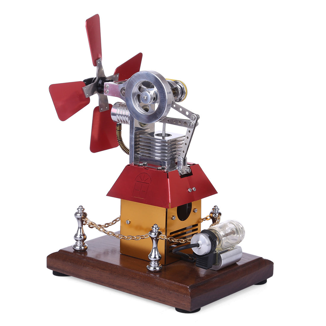 Stirling Engine Model Butane Powered with Windmill Cabin Shape EngineDIY