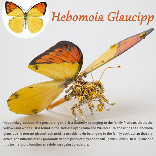 3D Metal Butterfly Model Kit, 3 In 1 Steampunk Butterfly (200PCS+/Golden) - Cnidocampa Flavescens, Hebomoia Glaucipp & Delias Timorensis Moaensis