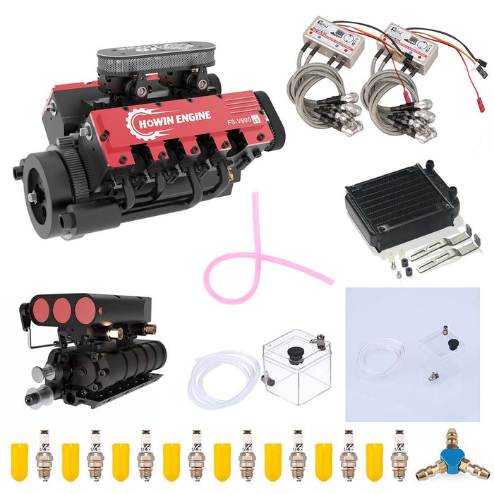 TOYAN V8 Engine FS-V800G 28cc Gasoline Engine Model Kit with Supercharger CDI Ignition Accessories That Works