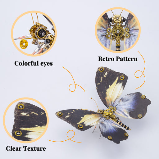 Steampunk 3D Butterfly Model Metal Puzzle DIY Assembly Kit for Kids, Teens and Adults (150PCS+)