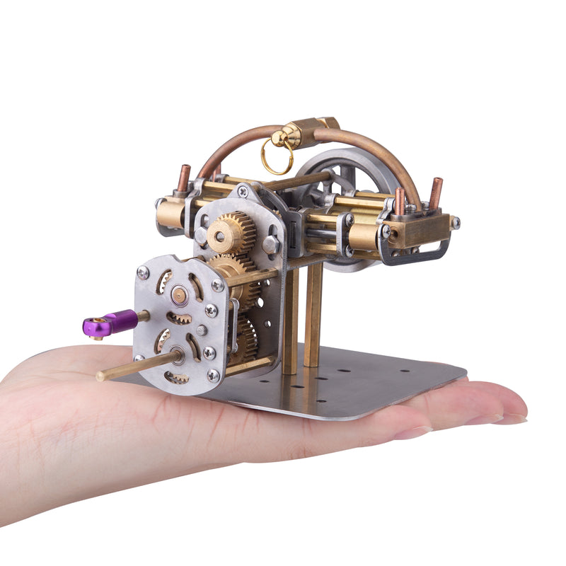 Mini Horizontally Opposed 4-Cylinder Steam Engine Model With Gearbox For Small Steam Model Ship - EngineDIY