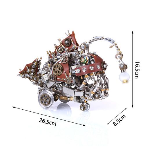 1064Pcs+ DIY Steampunk Anglerfish with Luminous Bulb 3D Puzzle DIY Model Kit Metal Games Creative Gift