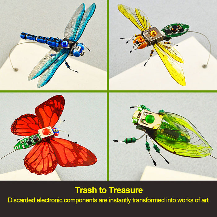 DIY Assembly Mechanical Insect Model Kits Handmade Scientific Toy Set with Voice-activated Photo Frame - Dragonfly (Random Color)