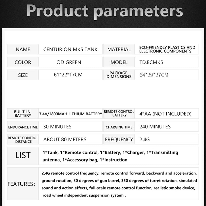 1/16 2,4G RC Panzer Britischer Centurion MK5 Kampfpanzer Modellfahrzeug mit Lichtern und Geräuschen