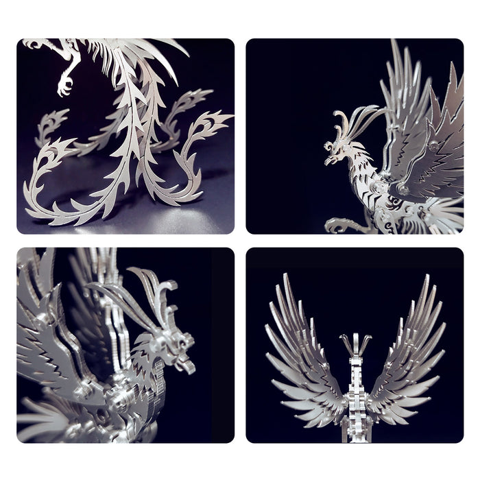 3D Puzzle Model Kit Mechanical Oriental Mystery Creature Silver Phoenix Metal Games DIY Assembly Jigsaw Crafts Creative Gift