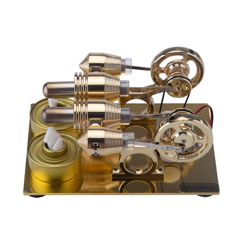 ENJOMOR Paratactic 4 Cylinder Hot Air Stirling Engine Model Mini Electric Generator with Light Bulb and Voltmeter - STEM Toy - EngineDIY