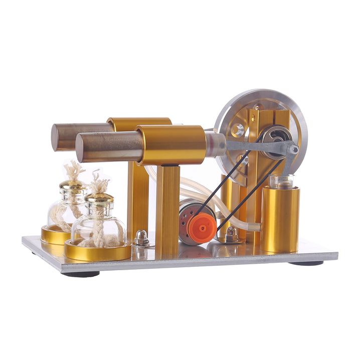 Metal 2 Cylinder Stirling Engine Model Scientific Experiment Educational Toys