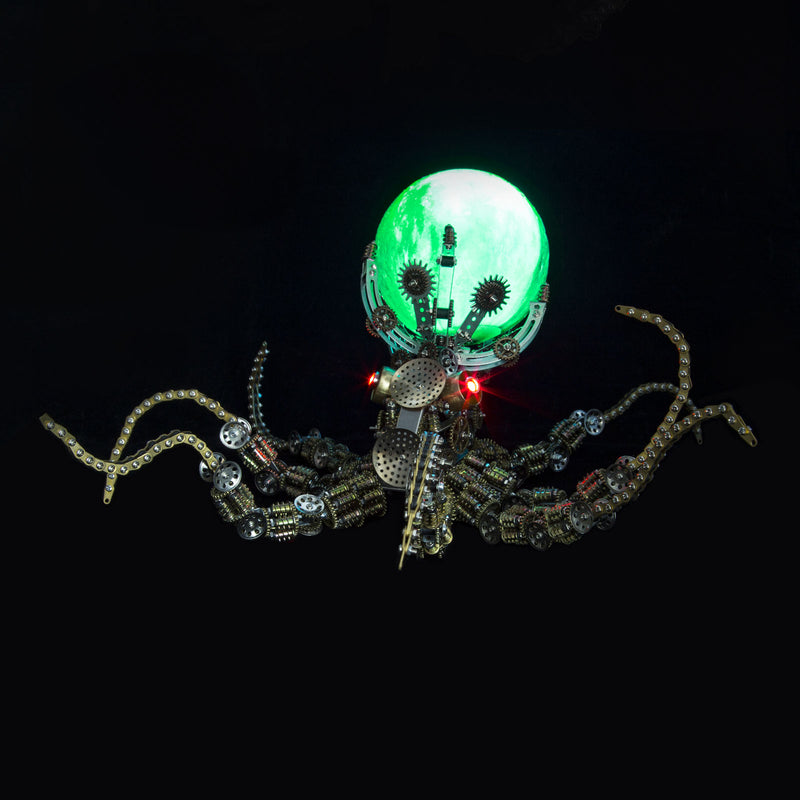 3D Metal Steampunk Galaxy Craft Puzzle Mechanical Octopus with Lamp Model DIY Assembly for Home Decor Creative Gift-2400PCS