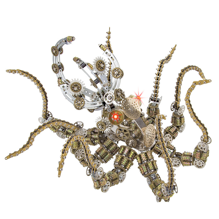 3D Metal Steampunk Galaxy Craft Puzzle Mechanical Octopus with Lamp Model DIY Assembly for Home Decor Creative Gift-2400PCS