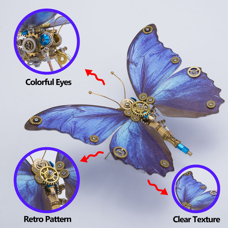 Steampunk 3D Butterfly Model Metal Puzzle DIY Assembly Kit for Kids, Teens and Adults (150PCS+) - EngineDIY