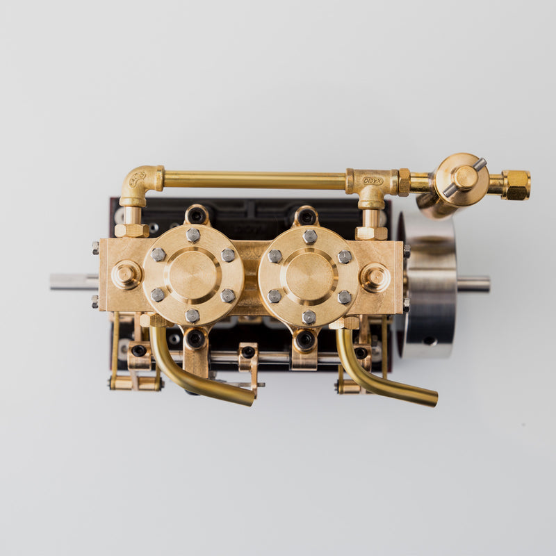 Moteur à vapeur vertical KACIO LS2-13S Moteur à vapeur alternatif à 2 cylindres avec coupelle à huile Modèle de bateau à vapeur à rotation inversée