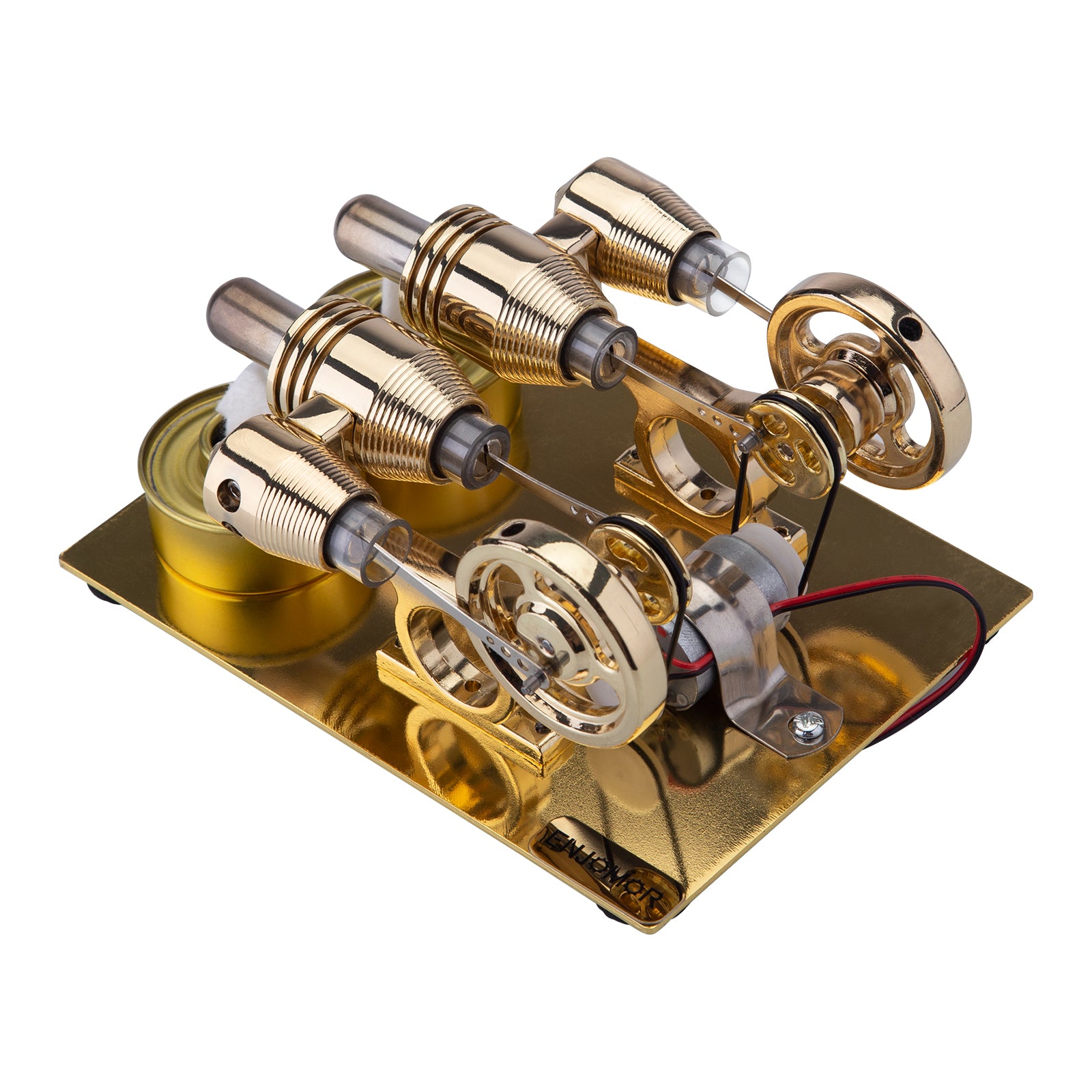 ENJOMOR Paratactic 4 cylindres à air chaud Stirling Mini générateur électrique avec ampoule et voltmètre - Jouet STEM