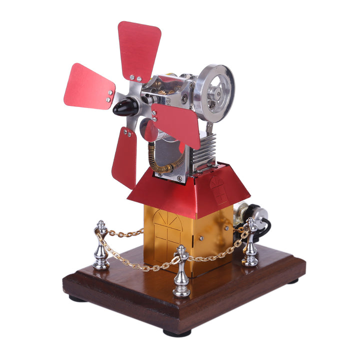 Stirling Engine Model Butane Powered with Windmill Cabin Shape - enginediy