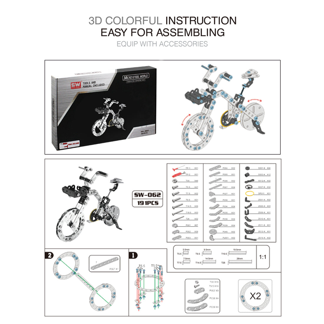 3D Metal Puzzle Bicycle Assembly Kit DIY Model Toys Kit Adults