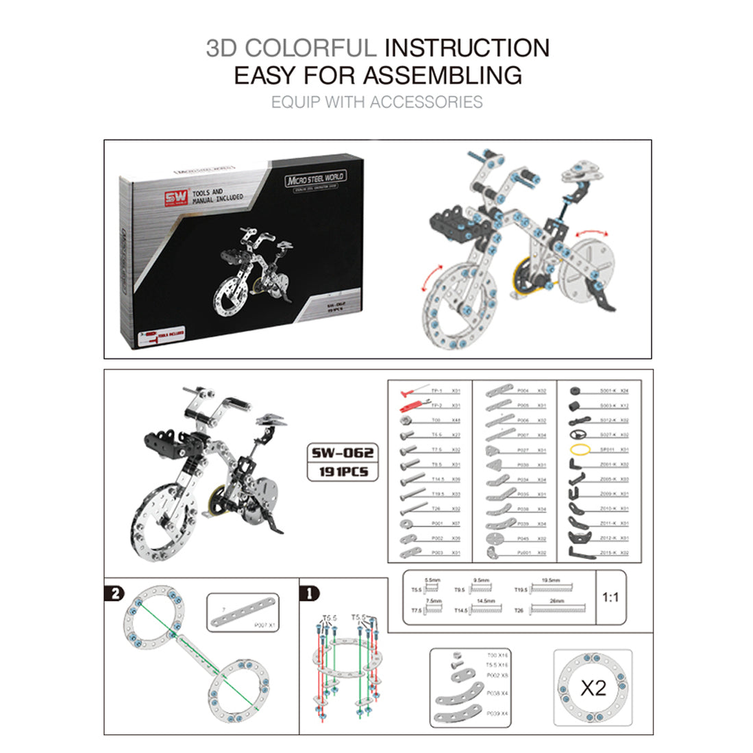 3D Metal Puzzle Bicycle Assembly Kit DIY Model Toys Kit Adults Kids -1 ...