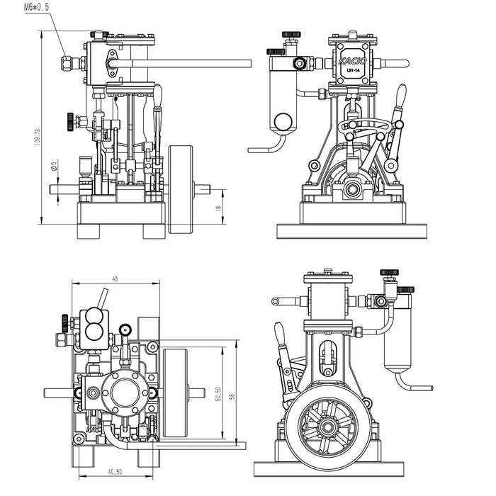KACIO LS1-14 Single Cylinder Reciprocating Steam Engine Model for Model Ship Model Boat Above 60cm