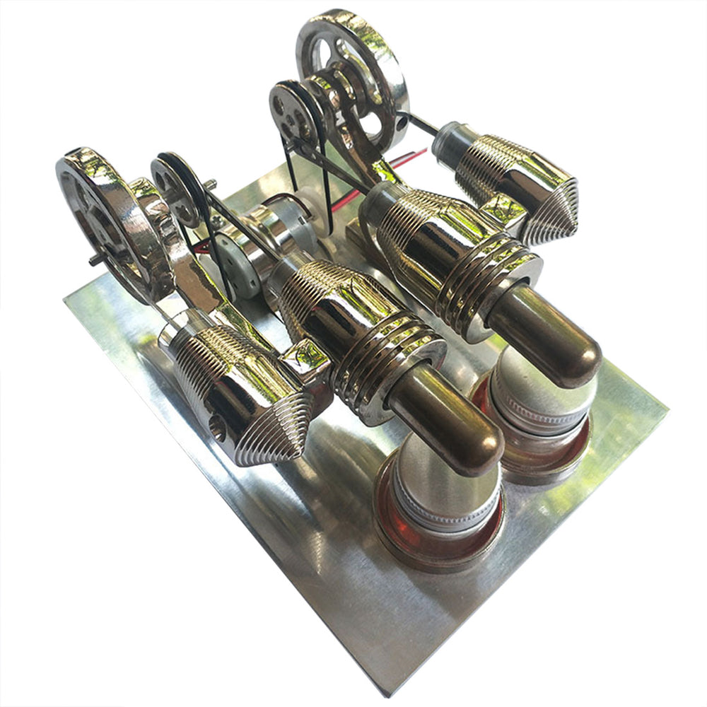 Two-cylinder Stirling Engine Model with LED Metal Generator External Combustion Engine Model - enginediy