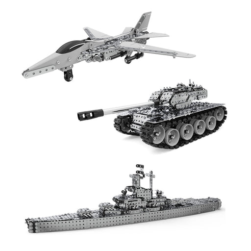 3D Metal Puzzle DIY Metal Battleship Fighter Aircraft Tank Set Assembled Toy Dominating the Land Sea and Air Combination-2493PCS