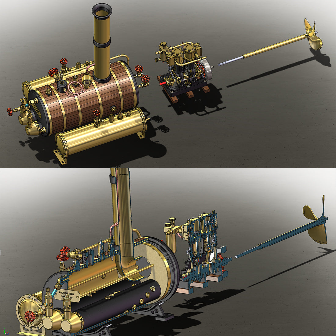 KACIO WS100L 850mL Horizontal Steam Boiler for Model Ship Steam Engine