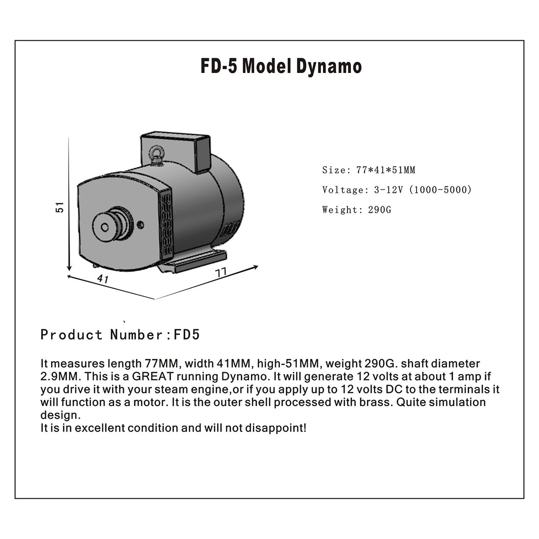 12V Miniaturmotor für M12 M16 Verbrennungsmotor Modell Dampfmaschine FD-5