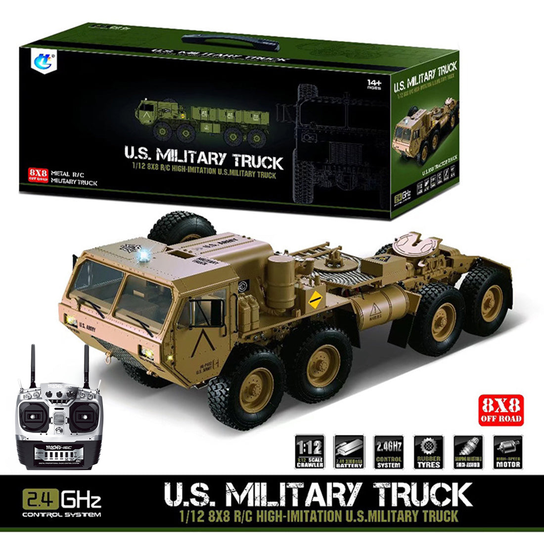 HG P802 112 2.4G RC Militray Truck 8x8 Remote Control Truck Model Hea EngineDIY