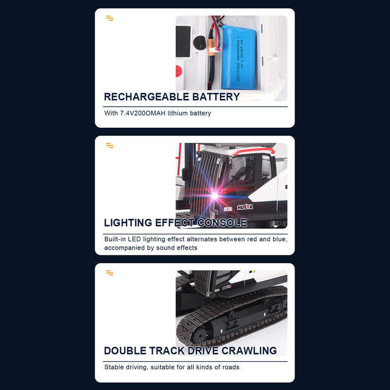 HUINA 1:14 22CH 2.4G RC Excavator Model 4-in-1 Alloy Remote Controll Crusher Construction Vehicles Toy
