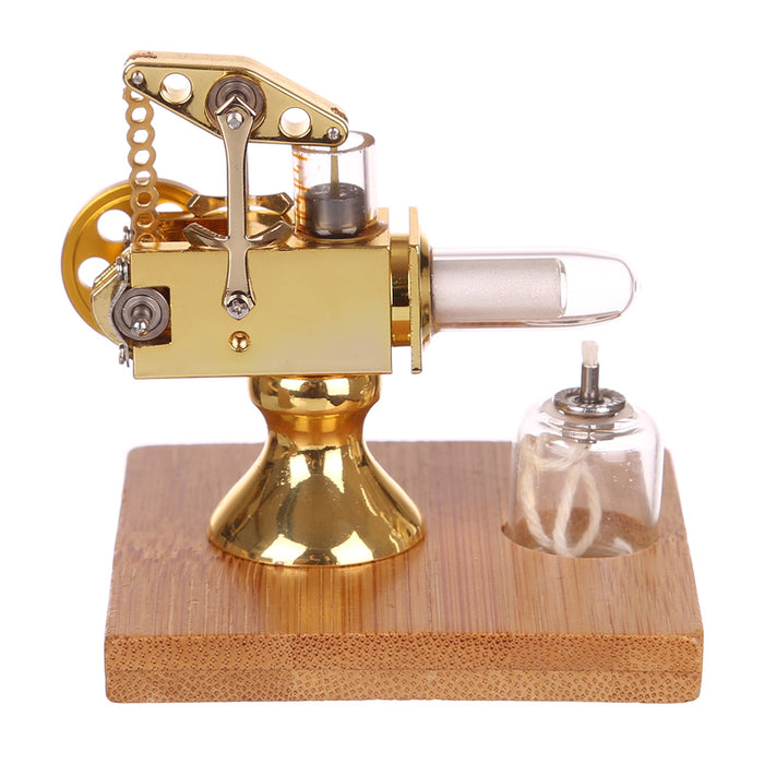 Mini Balance Type Stirling Engine Model with Quartz Hot Cylinder  and Solid Wood Base - Golden