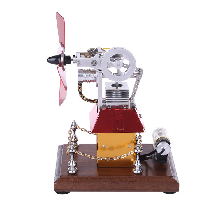 Stirling Engine Model Butane Powered with Windmill Cabin Shape - enginediy