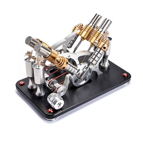 4 Cylinder Stirling Engine V4 Stirling Engine Electricity Generator Kit for Gift Collection - enginediy