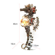 3D Metal Steampunk Craft Puzzle Mechanical Underwater Seahorse with Lamp Model DIY Assembly for Home Decor Creative Gift-2100PCS