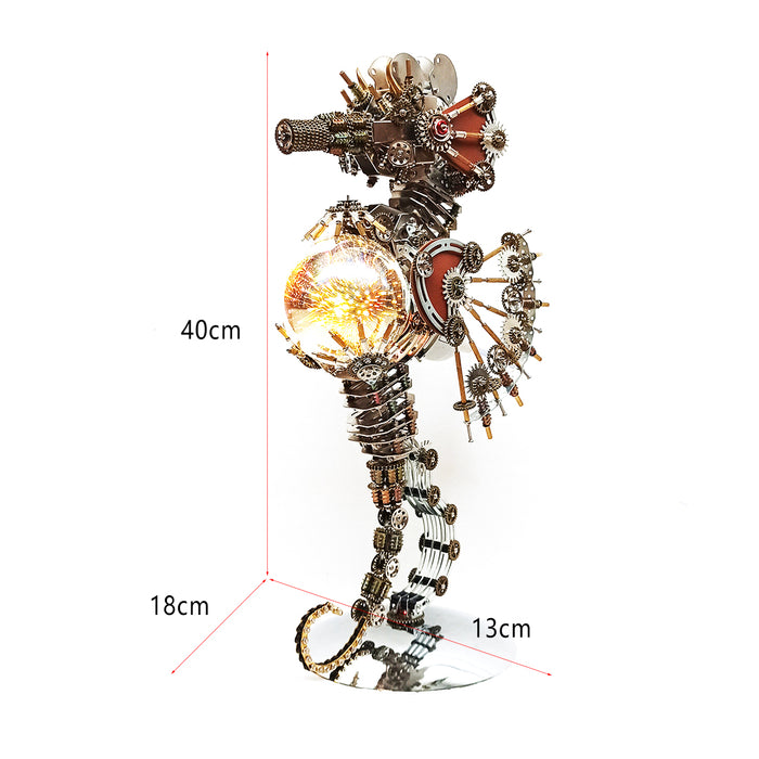 3D Metal Steampunk Craft Puzzle Mechanical Underwater Seahorse with Lamp Model DIY Assembly for Home Decor Creative Gift-2100PCS